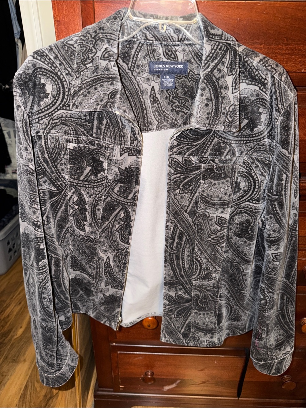 Jones New York Black & gray Paisley Jean-Style Jacket